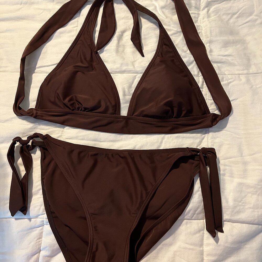 CATALINA - BROWN 2 - PC. HALTER SWIMSUIT SZ.L